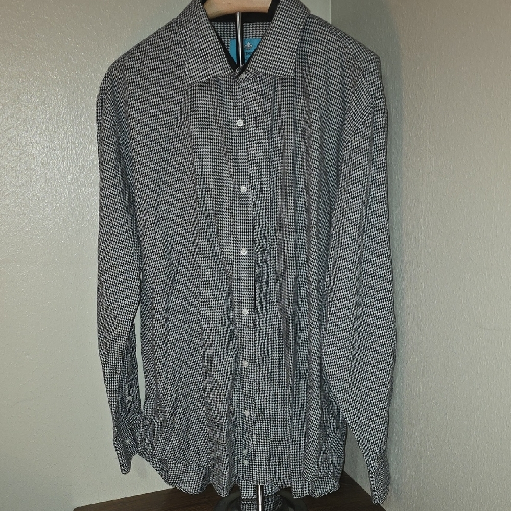 Christian Aujard Men's Black & White Micro-Check Dress Shirt - Classic Fit 2XL